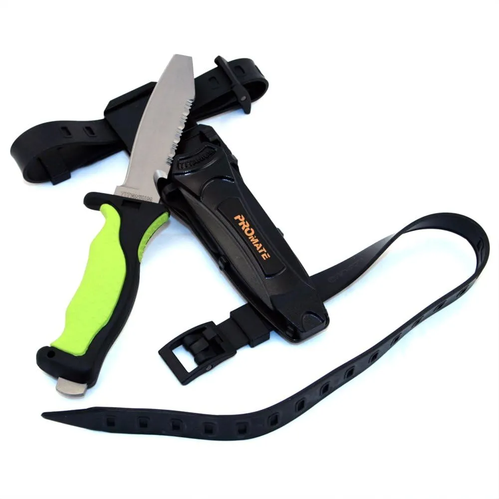 Promate Scuba Dive Snorkel Titanium Knife (4 3/8" Blade) with Straps and Sheath