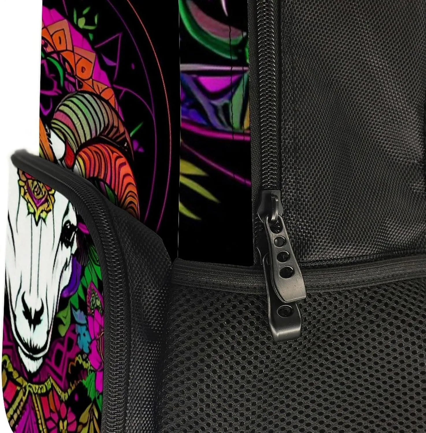 Psychedelic Goat Skull Art Backpack Polyester Anti-Theft Multipurpose Bookbag Large Capacity Laptop Book Bag Rucksack With Side Pockets