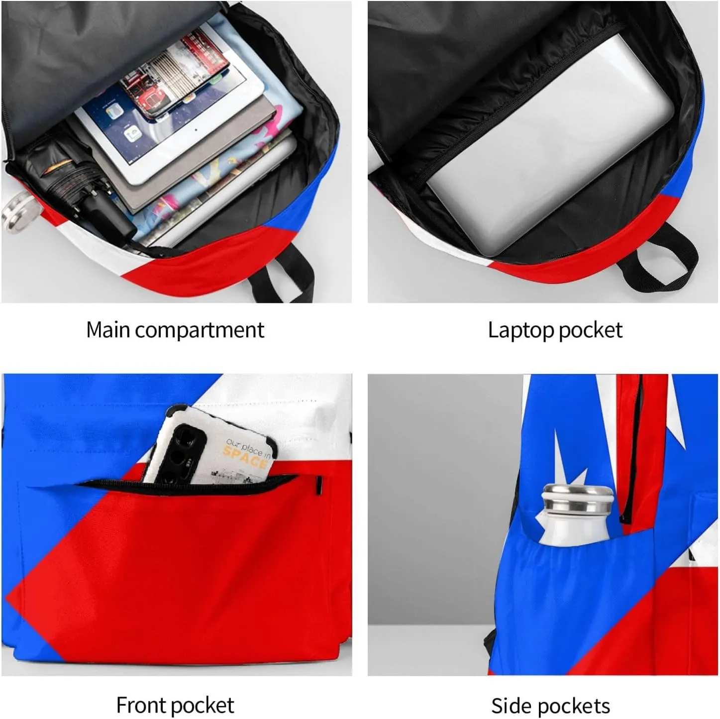 Puerto Rico Flag Backpack Large Capacity Backpack Lightweight Double Shoulder Bag For Women Men Travel