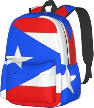 Puerto Rico Flag Backpack Large Capacity Backpack Lightweight Double Shoulder Bag For Women Men Travel
