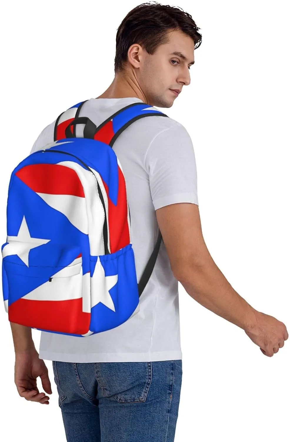 Puerto Rico Flag Backpack Large Capacity Backpack Lightweight Double Shoulder Bag For Women Men Travel