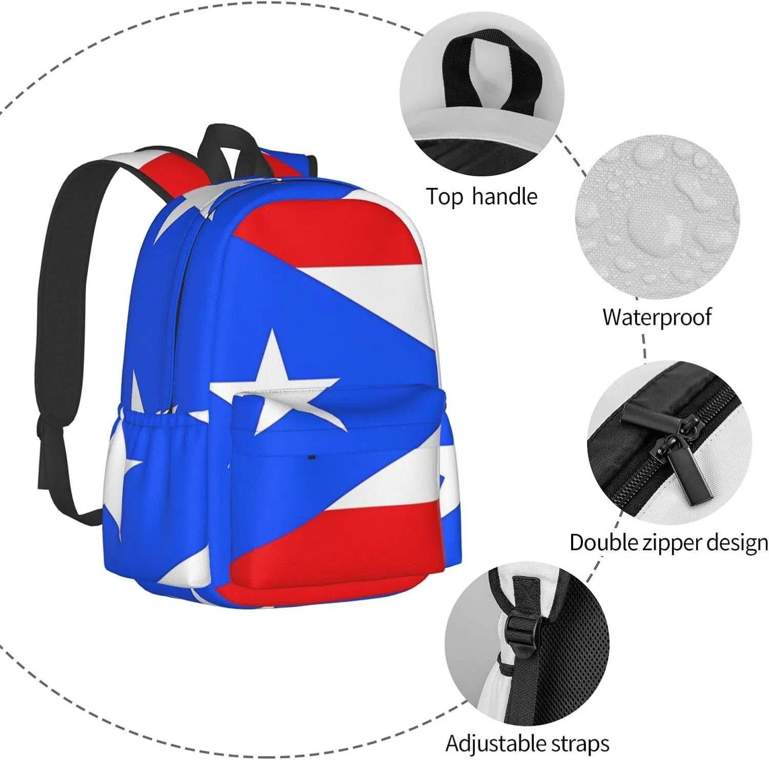 Puerto Rico Flag Backpack Large Capacity Backpack Lightweight Double Shoulder Bag For Women Men Travel