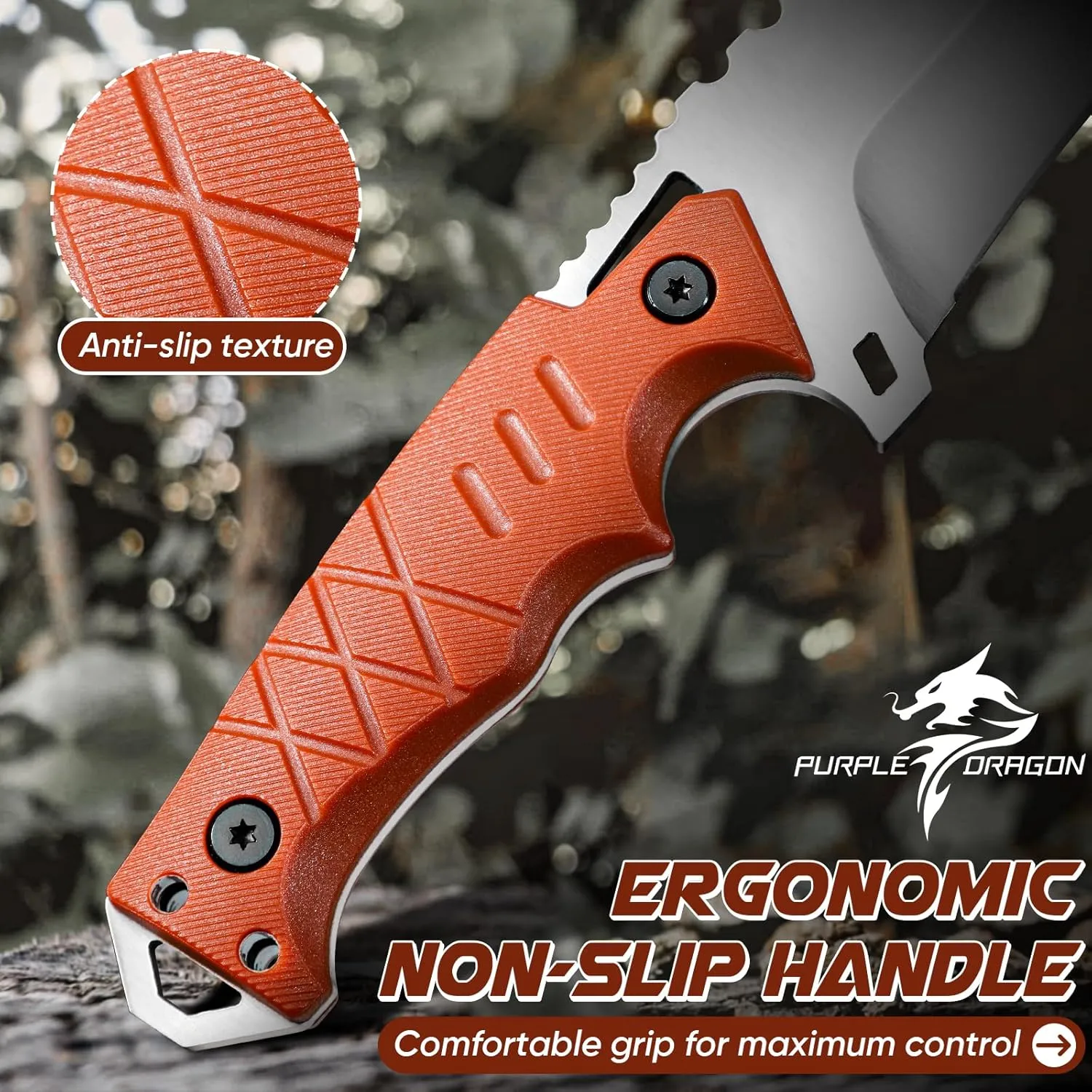 Purple Dragon Fixed Blade Knife with Kydex Sheath - D2 Steel Survival Knives for Camping, Bushcraft, Hunting - Ergonomic G10 Handle Outdoor Survival Gear Gift for Men(T)