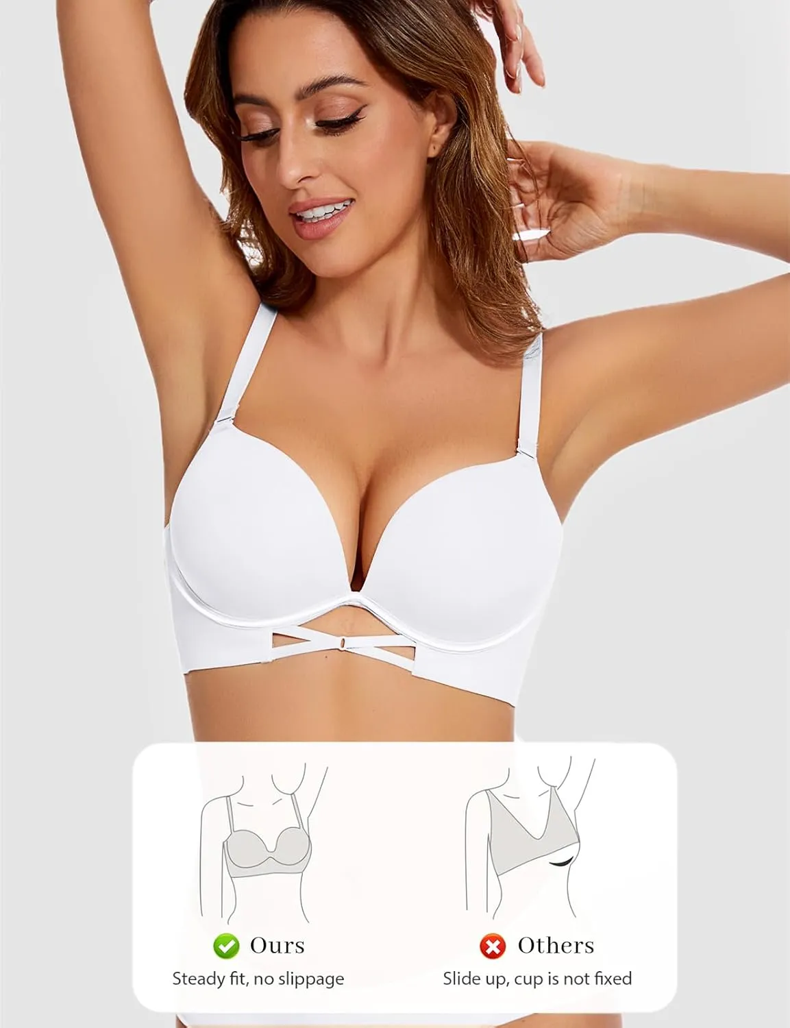 Push Up Padded Bras for Women Add 2 Cups Plunge T Shirt Everyday Bra Seamless Underwire Support