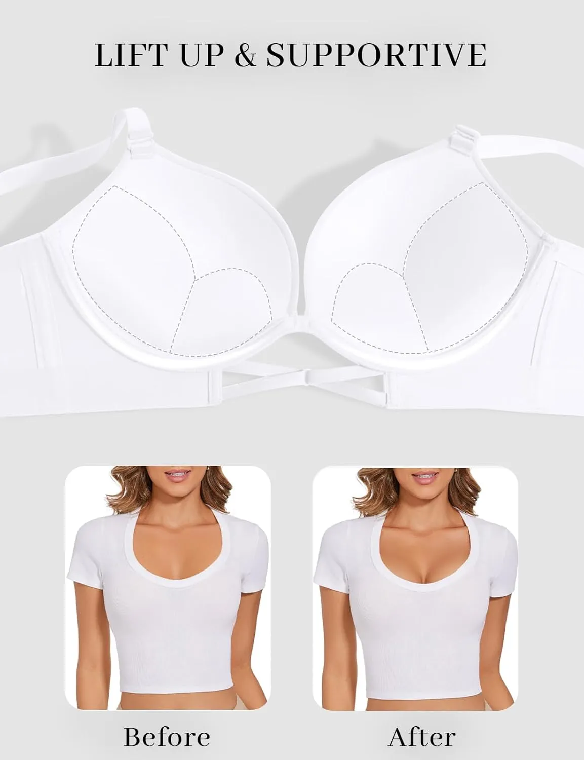 Push Up Padded Bras for Women Add 2 Cups Plunge T Shirt Everyday Bra Seamless Underwire Support