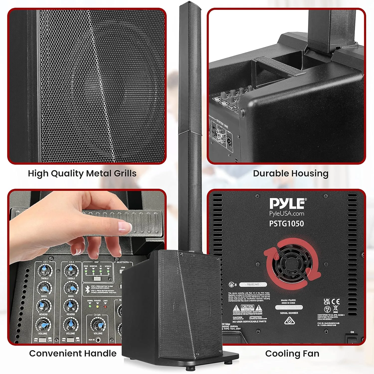 Pyle Line Array Column Speaker - Professional and Compact Sound System with 10 Inch Subwoofer, 8 x 3 Inch Drivers, Streaming, Built-in Digital Audio Amplifier with 4 Band DSP EQ Presets