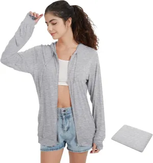 QBK Light Weight Zip Up Hoodie Thin Summer Jacket For Women