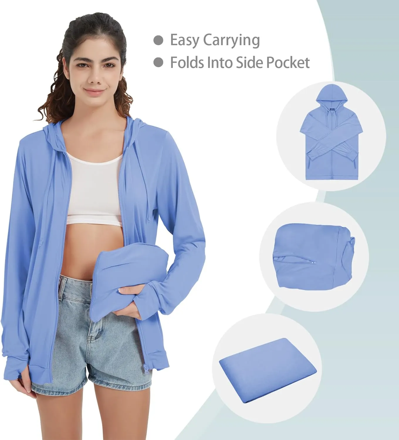 QBK Light Weight Zip Up Hoodie Thin Summer Jacket For Women