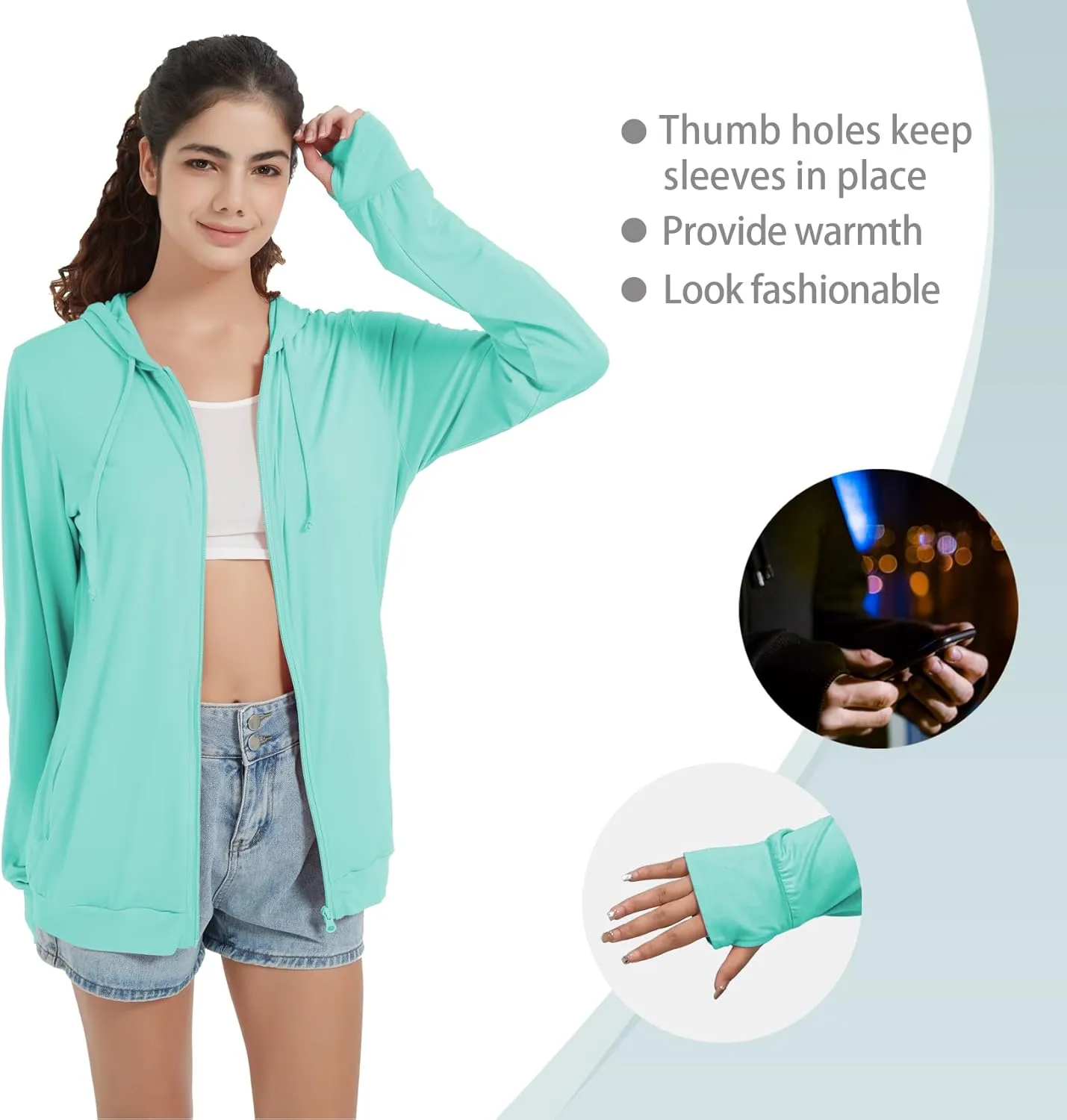 QBK Light Weight Zip Up Hoodie Thin Summer Jacket For Women