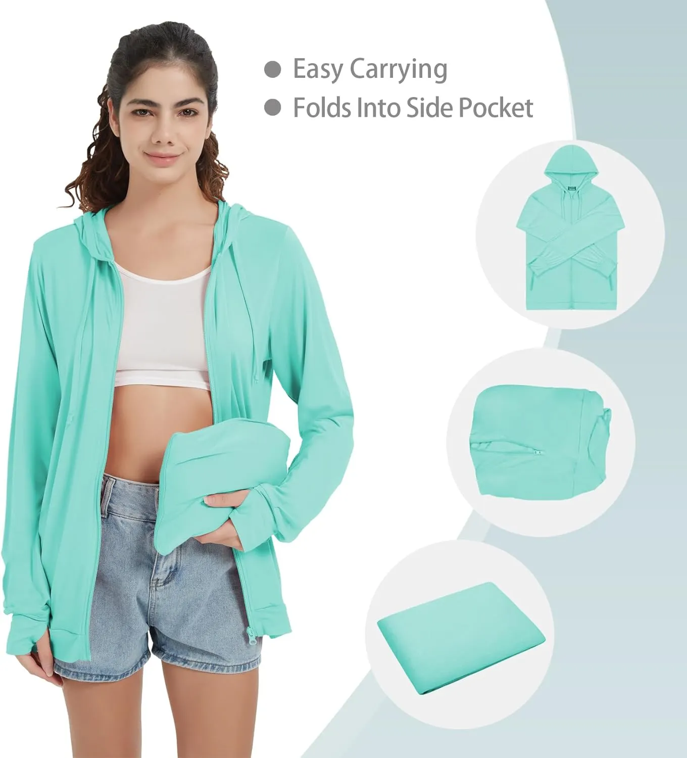 QBK Light Weight Zip Up Hoodie Thin Summer Jacket For Women