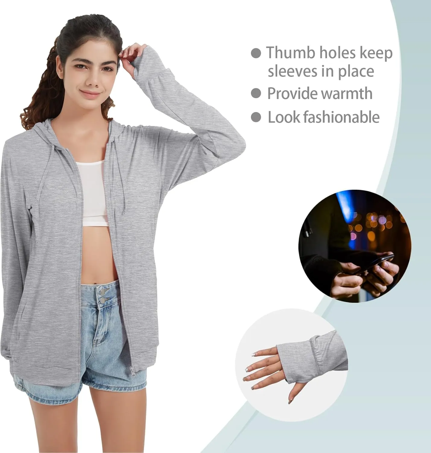 QBK Light Weight Zip Up Hoodie Thin Summer Jacket For Women