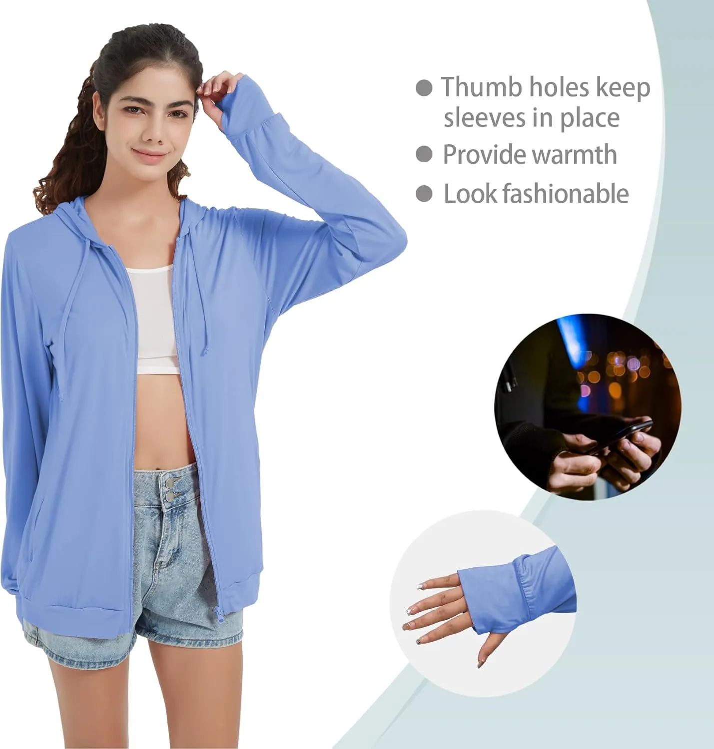 QBK Light Weight Zip Up Hoodie Thin Summer Jacket For Women
