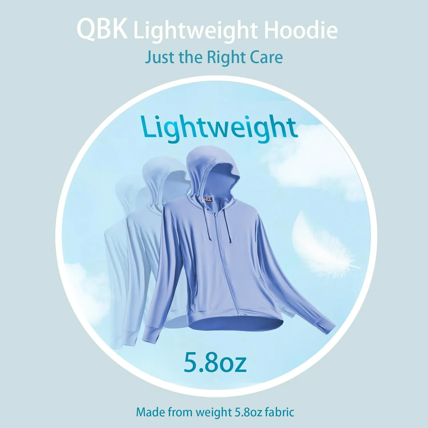 QBK Light Weight Zip Up Hoodie Thin Summer Jacket For Women