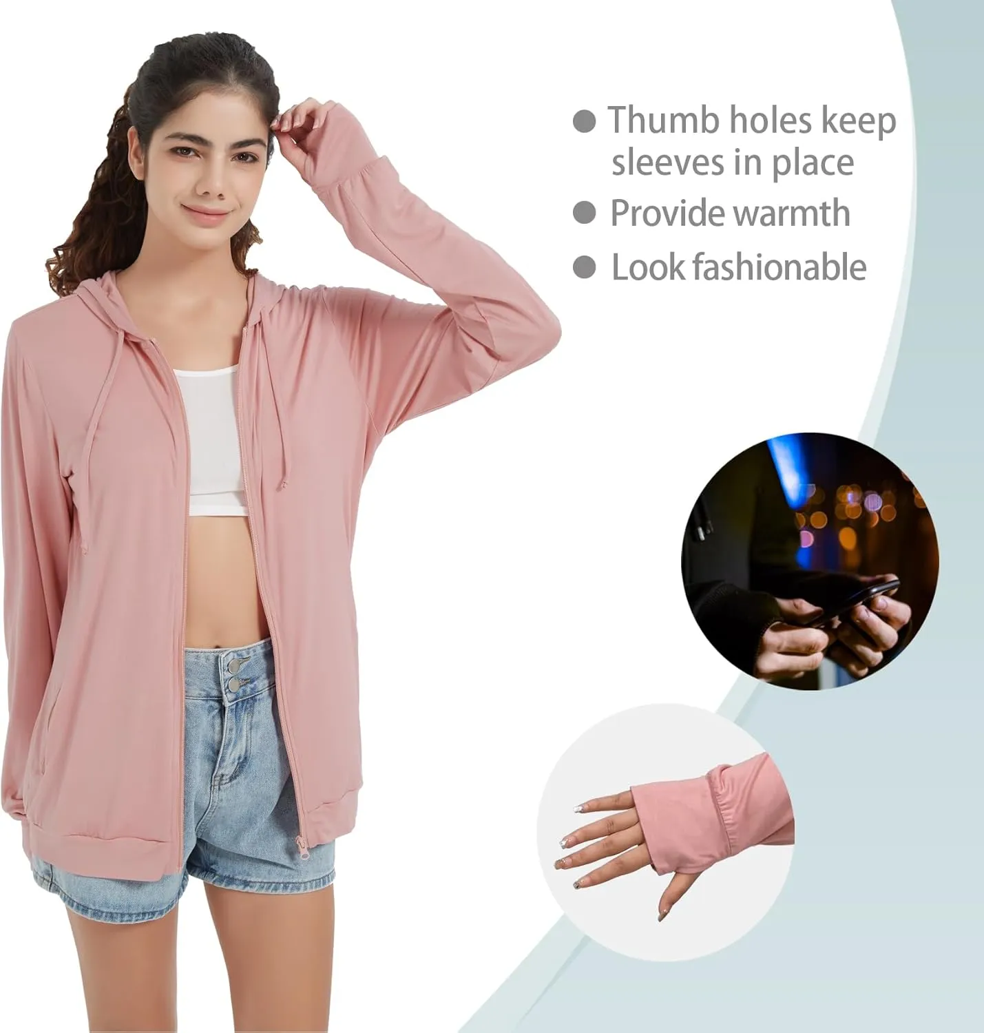 QBK Light Weight Zip Up Hoodie Thin Summer Jacket For Women