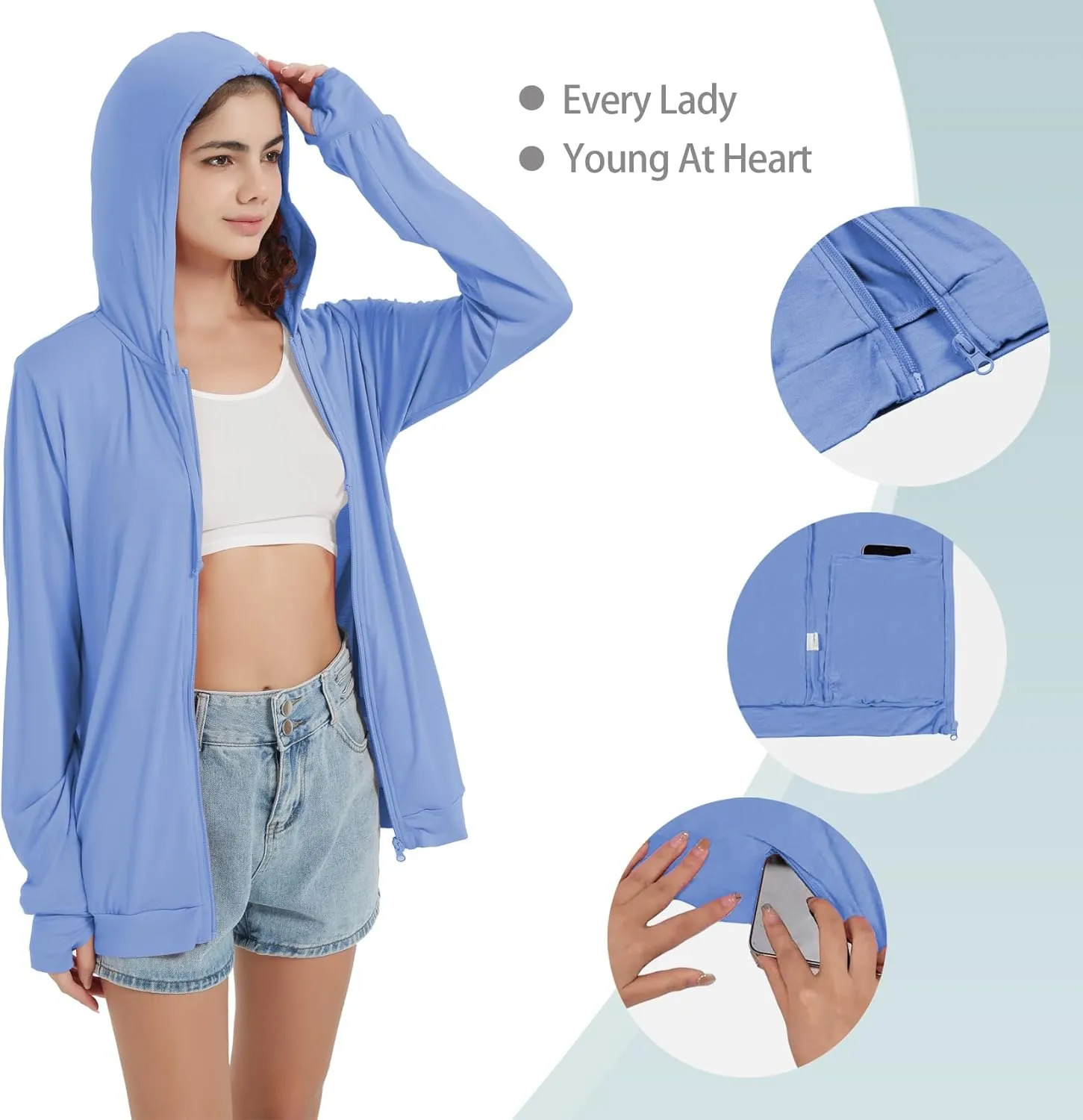 QBK Light Weight Zip Up Hoodie Thin Summer Jacket For Women