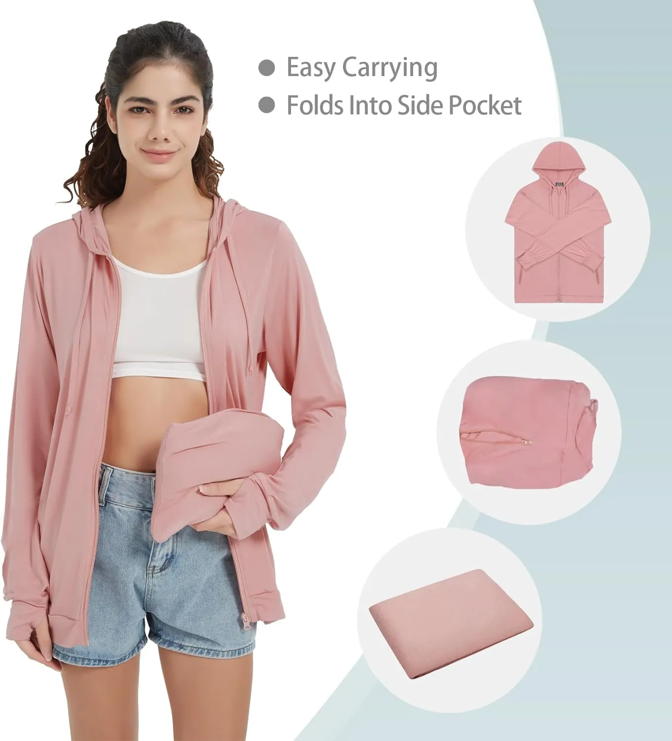 QBK Light Weight Zip Up Hoodie Thin Summer Jacket For Women