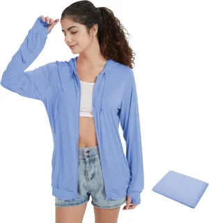 QBK Light Weight Zip Up Hoodie Thin Summer Jacket For Women