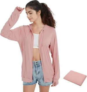 QBK Light Weight Zip Up Hoodie Thin Summer Jacket For Women