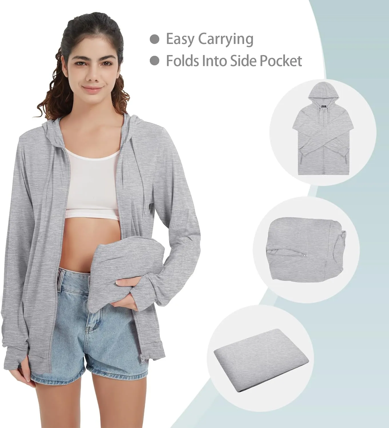 QBK Light Weight Zip Up Hoodie Thin Summer Jacket For Women