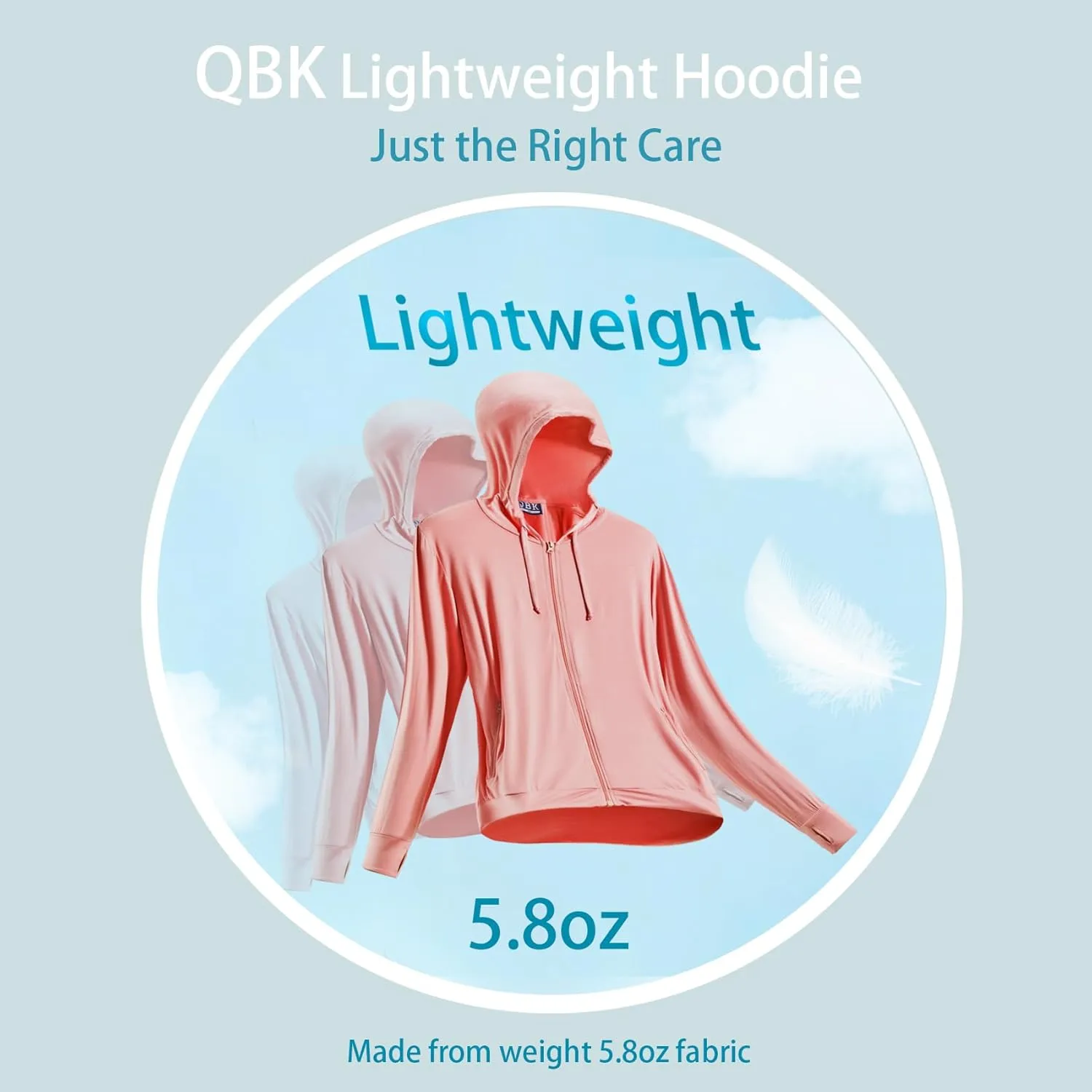 QBK Light Weight Zip Up Hoodie Thin Summer Jacket For Women