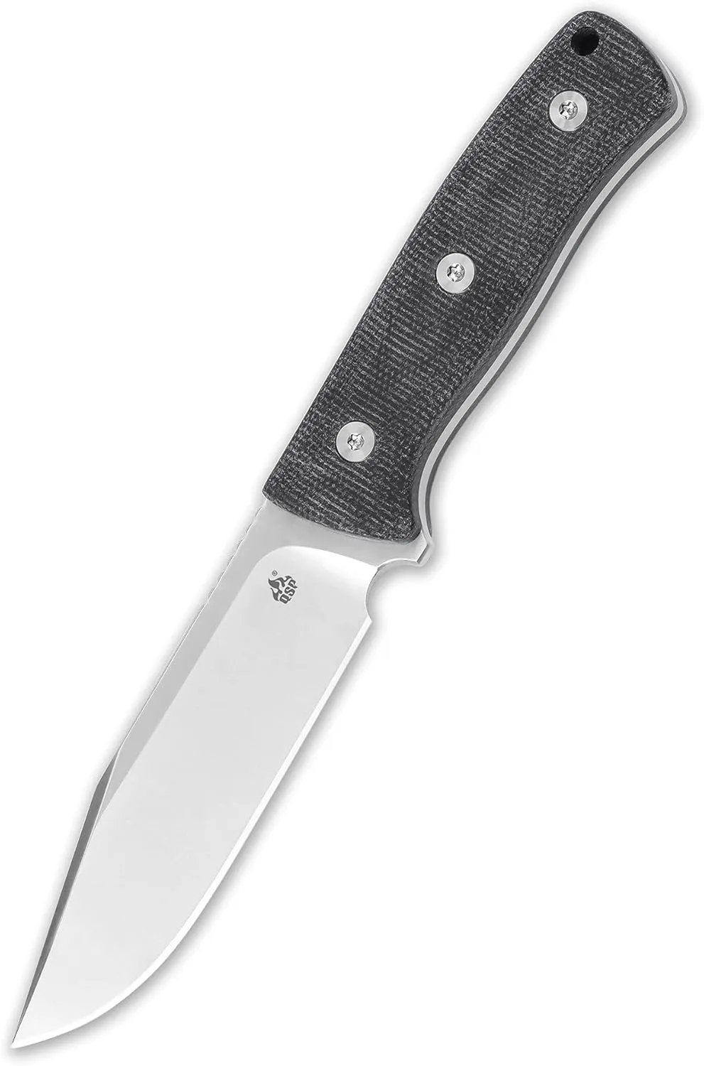 QSP Bison Fixed Blade Knife, 4.5'' D2 Satin Blade EDC Camping Knife, Nonslip Black Micarta Handle for Outdoor, Hiking, Hunting, Survival