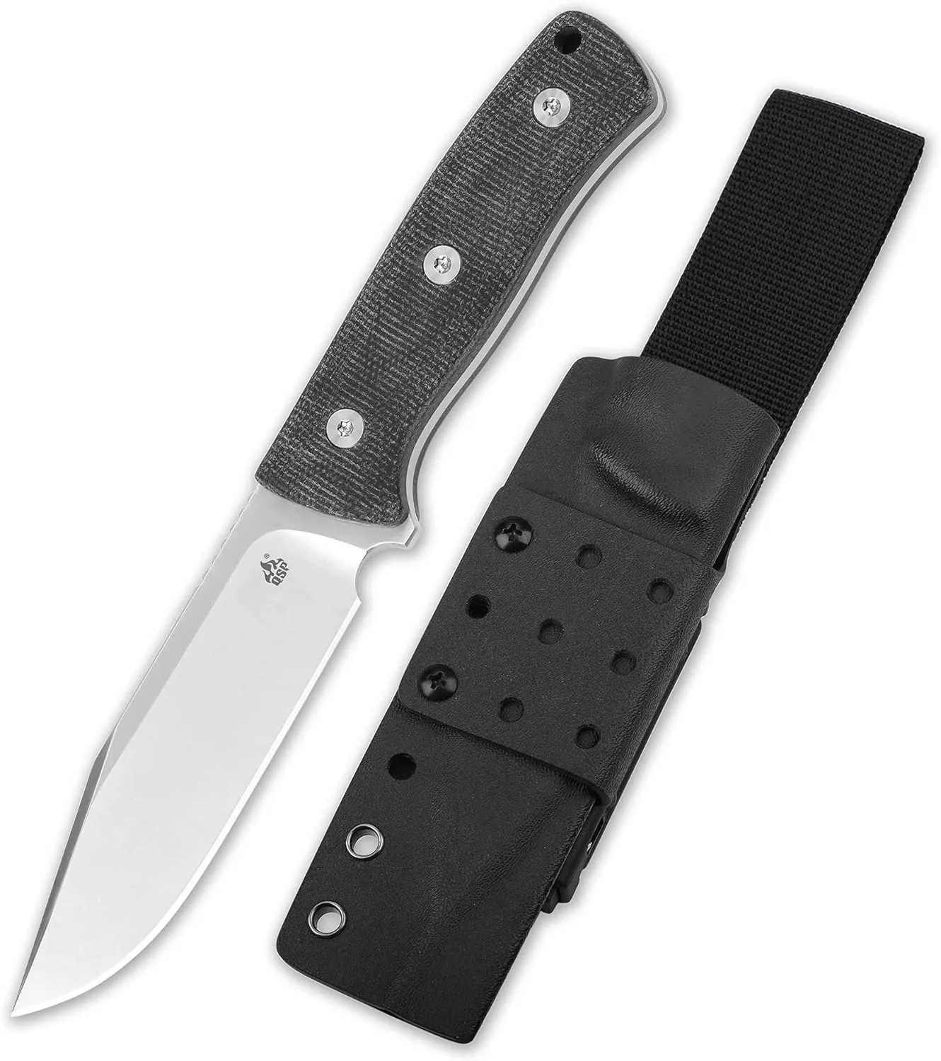 QSP Bison Fixed Blade Knife, 4.5'' D2 Satin Blade EDC Camping Knife, Nonslip Black Micarta Handle for Outdoor, Hiking, Hunting, Survival