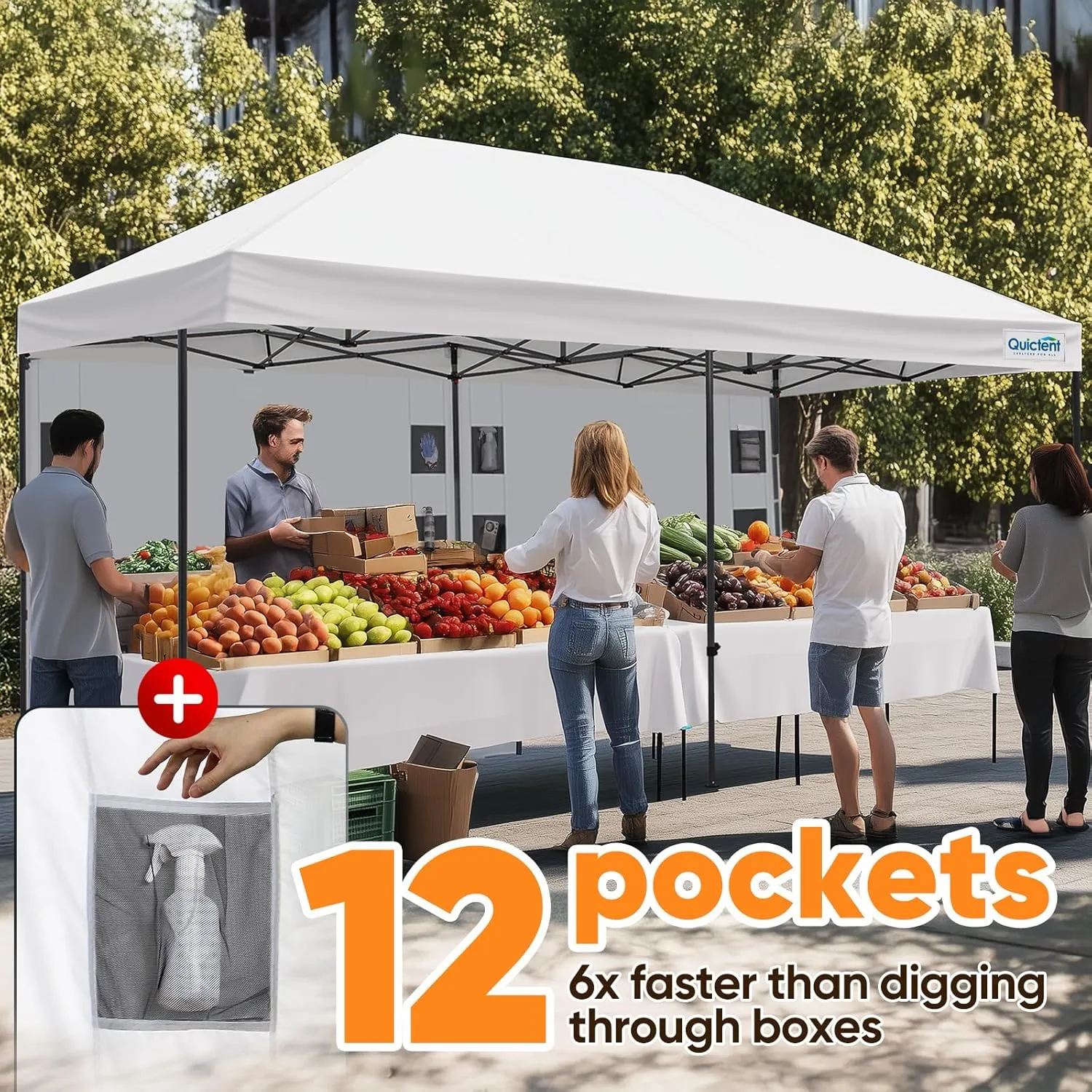 Quictent 10'x20' Heavy Duty Pop up Canopy Tent with Sidewalls, Commercial Grade Instant Shelter with Wheeled Bag for Outdoor, Parties, Markets, 600D Silver Coated UPF 50  Sun Shield