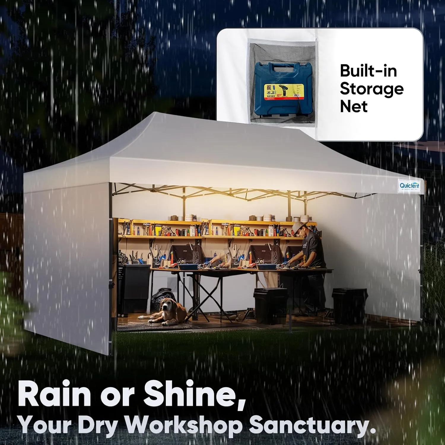 Quictent 10'x20' Heavy Duty Pop up Canopy Tent with Sidewalls, Commercial Grade Instant Shelter with Wheeled Bag for Outdoor, Parties, Markets, 600D Silver Coated UPF 50  Sun Shield