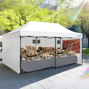 Quictent 10'x20' Heavy Duty Pop up Canopy Tent with Sidewalls, Commercial Grade Instant Shelter with Wheeled Bag for Outdoor, Parties, Markets, 600D Silver Coated UPF 50  Sun Shield