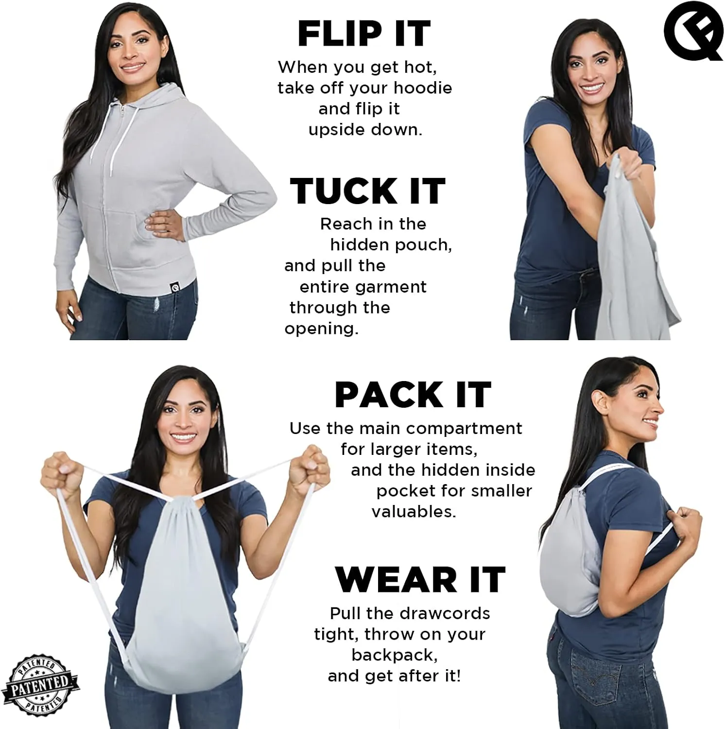 Quikflip 2-in-1 Reversible Backpack Hoodie (As Seen on SHARK TANK) Unisex Full-Zip Hero Hoodie Lite