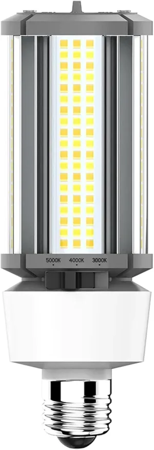 RAB Lighting Field Adjustable LED Corn Cob, 3000K/4000K/5000K Selectable, 12W/18W/27W Adjustable, Ballast Bypass 120-277 Volt, E26 Medium Base, HIDFA-27S-E26-8CCT-BYP