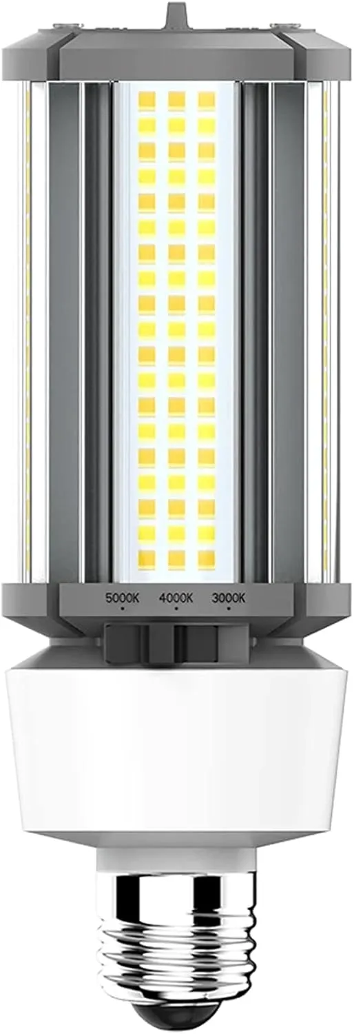 RAB Lighting Field Adjustable LED Corn Cob, 3000K/4000K/5000K Selectable, 12W/18W/27W Adjustable, Ballast Bypass 120-277 Volt, E26 Medium Base, HIDFA-27S-E26-8CCT-BYP