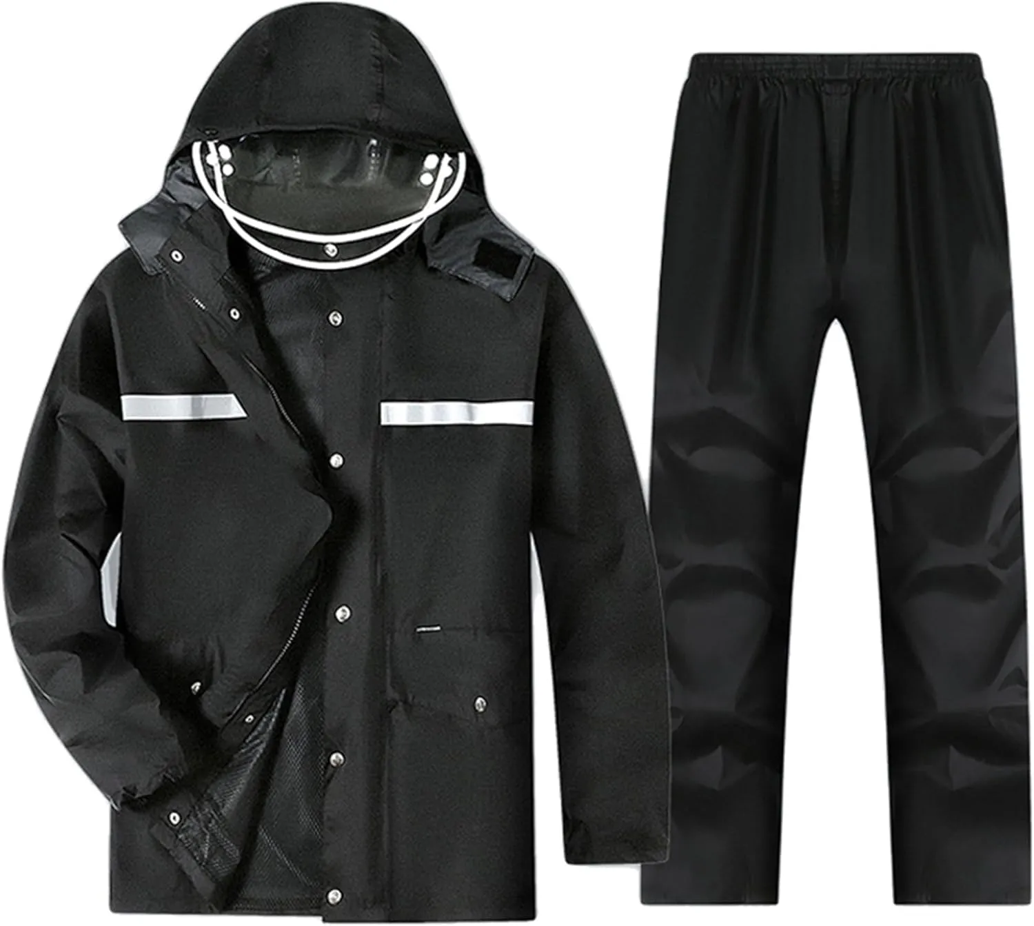 Rain Suit for Men Reflective Breathable Cycling Waterproof Jacket And Trousers with Removable Brim for Working