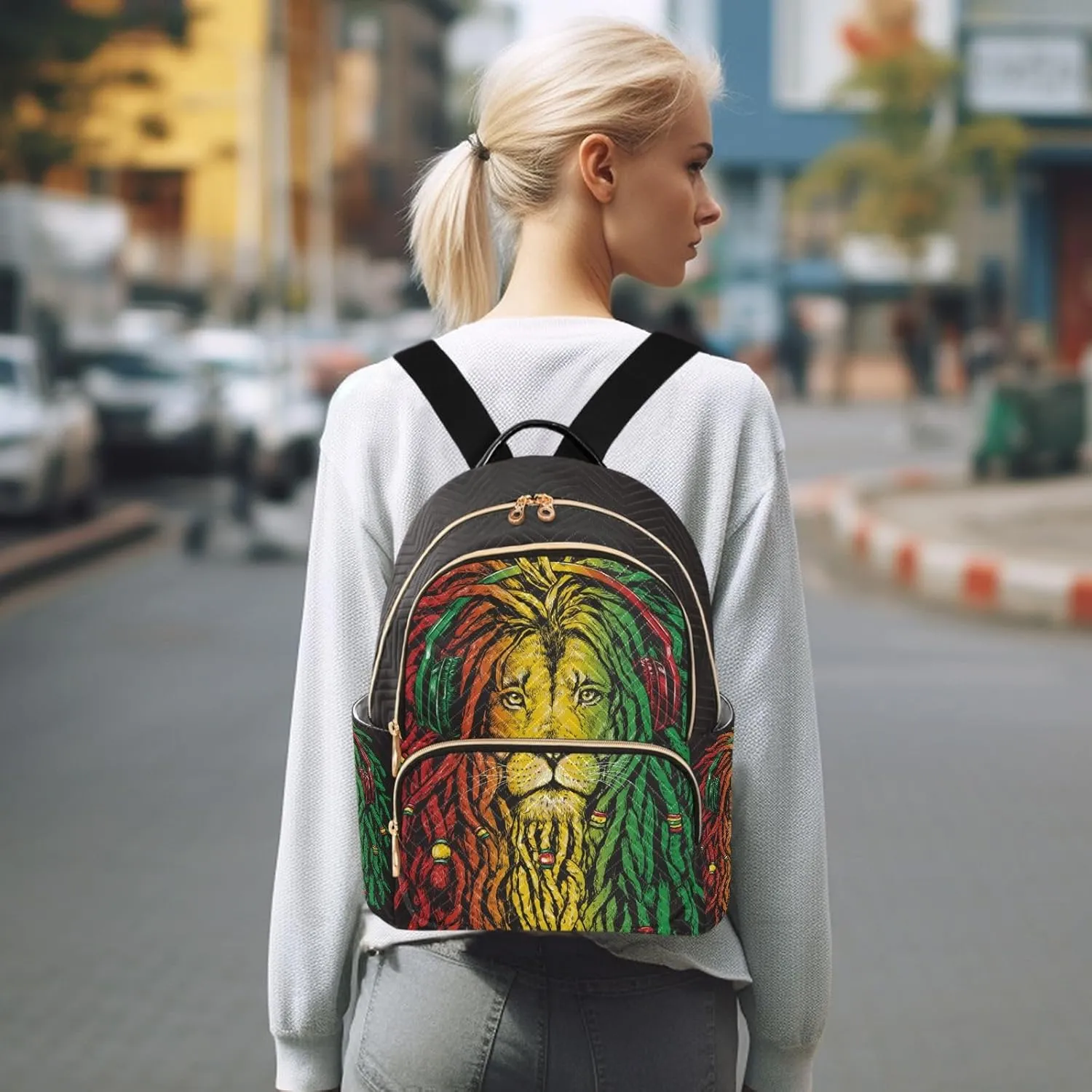 Rastafarian Lion Mini Backpack for Women, LightWeight Travel Backpack Purse Shoulder Bag Small Casual Daypack for Womens