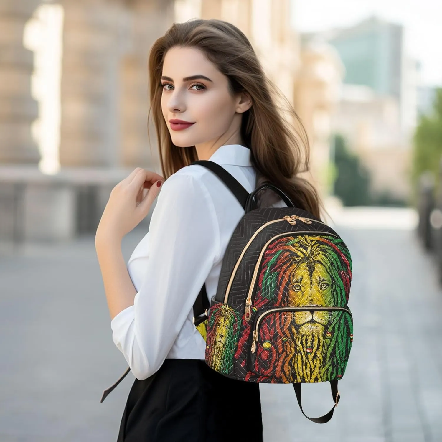 Rastafarian Lion Mini Backpack for Women, LightWeight Travel Backpack Purse Shoulder Bag Small Casual Daypack for Womens