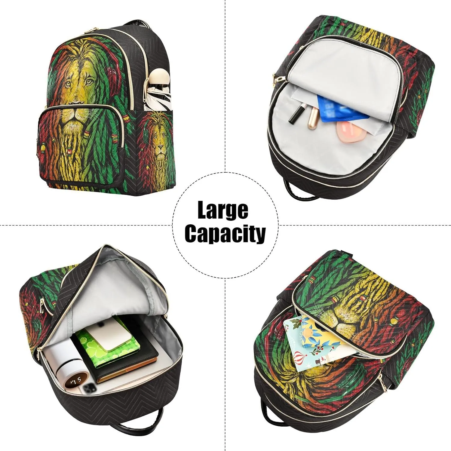 Rastafarian Lion Mini Backpack for Women, LightWeight Travel Backpack Purse Shoulder Bag Small Casual Daypack for Womens