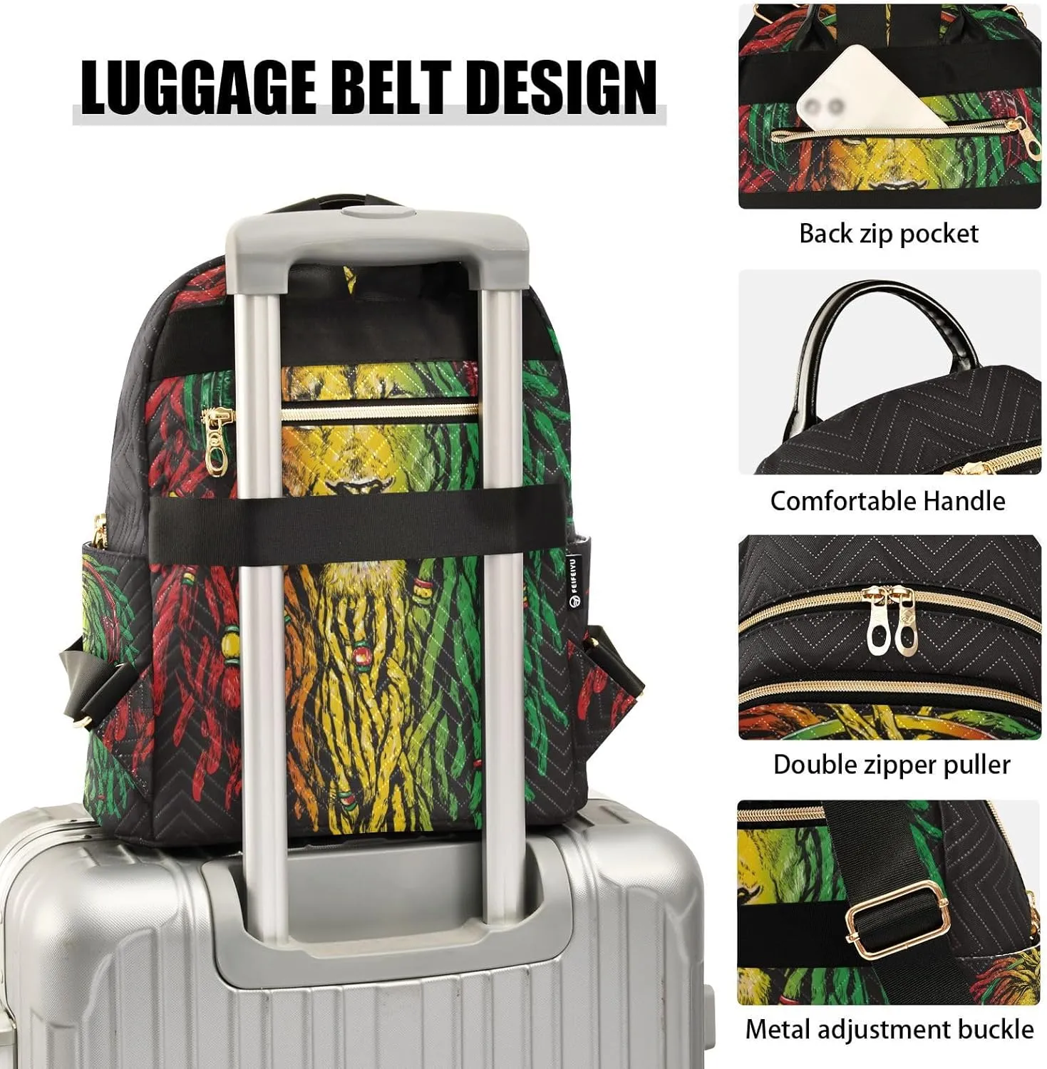 Rastafarian Lion Mini Backpack for Women, LightWeight Travel Backpack Purse Shoulder Bag Small Casual Daypack for Womens