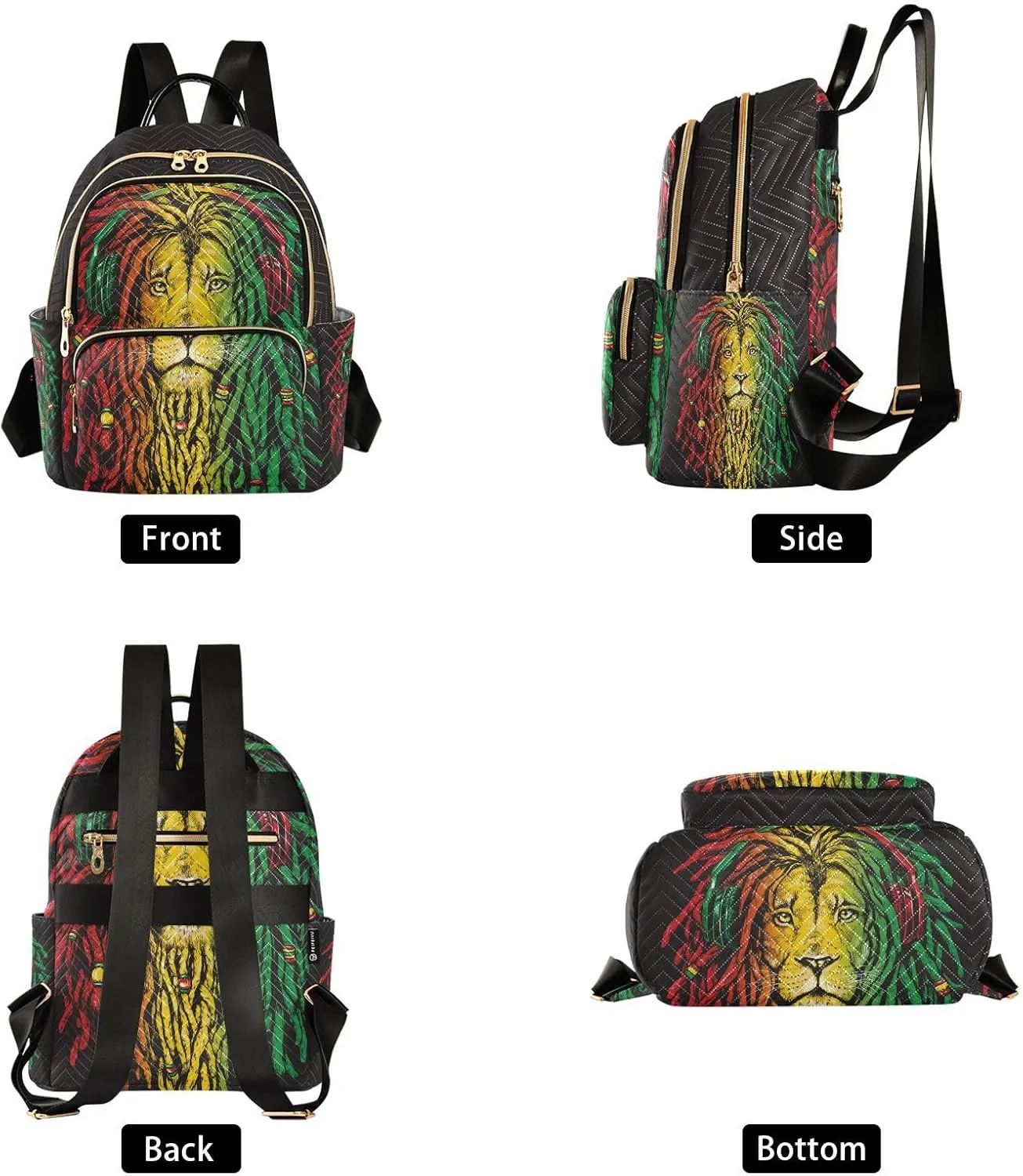 Rastafarian Lion Mini Backpack for Women, LightWeight Travel Backpack Purse Shoulder Bag Small Casual Daypack for Womens