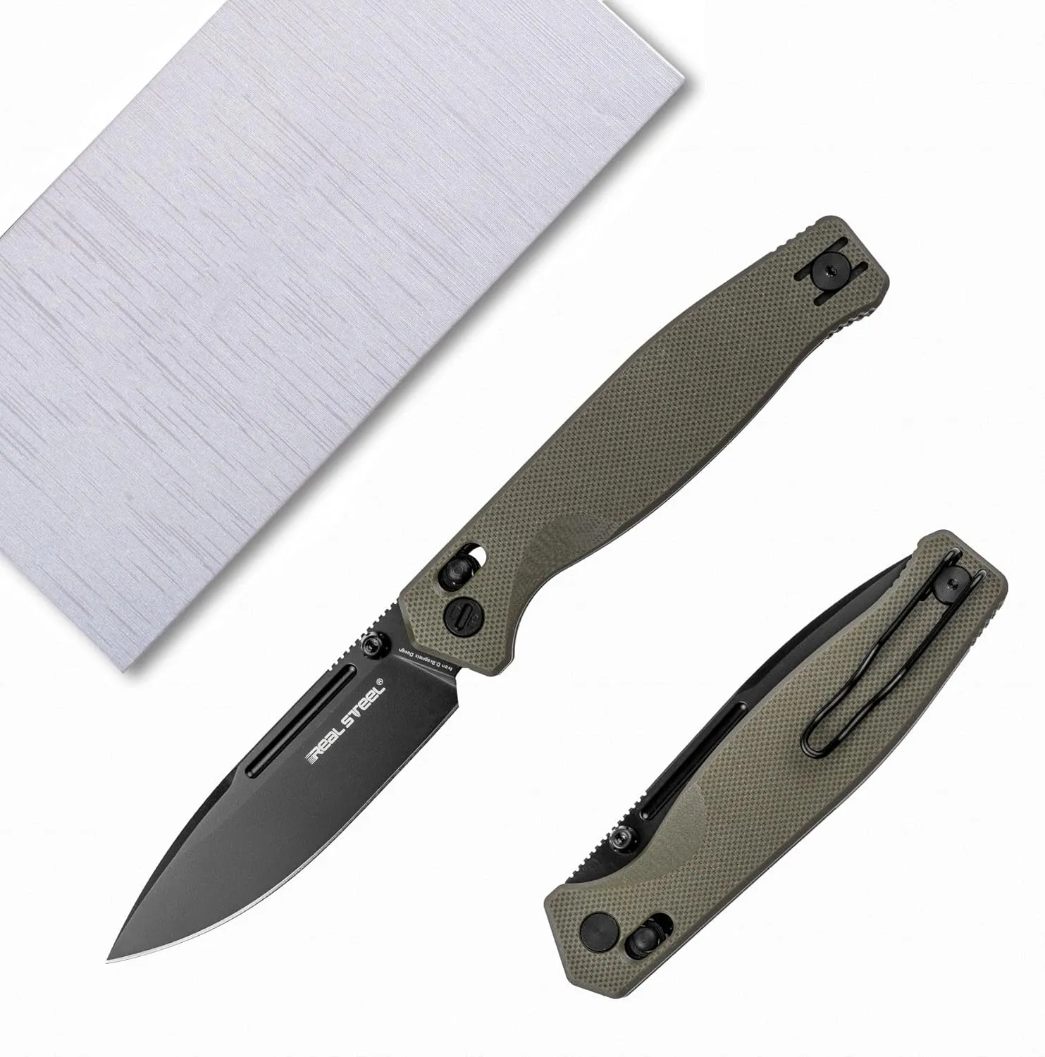 REALSTEEL Huginn Compact Folding Pocket Knife, Crossbar Lock, 3.15'' VG-10 Steel Blade, Thumb Stud, G10/Micarta Handle, Lightweight Knife with Reversible Deep Carry Clip for Men and Women, EDC Gift for Camping, Hiking, Outdoor Use (Black/Green G10)