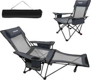 Reclining Camping Chair 4 Position with Foot Rest Comfortable for Adults 265Ibs Folding Lounger Mesh Beach Chair with Cooler Bag and Cup Holder for Outdoor Patio