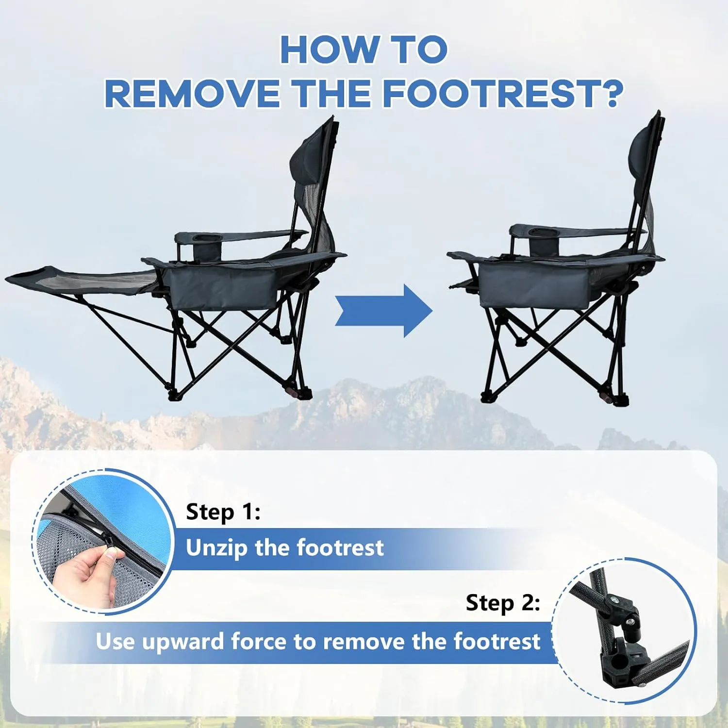 Reclining Camping Chair 4 Position with Foot Rest Comfortable for Adults 265Ibs Folding Lounger Mesh Beach Chair with Cooler Bag and Cup Holder for Outdoor Patio