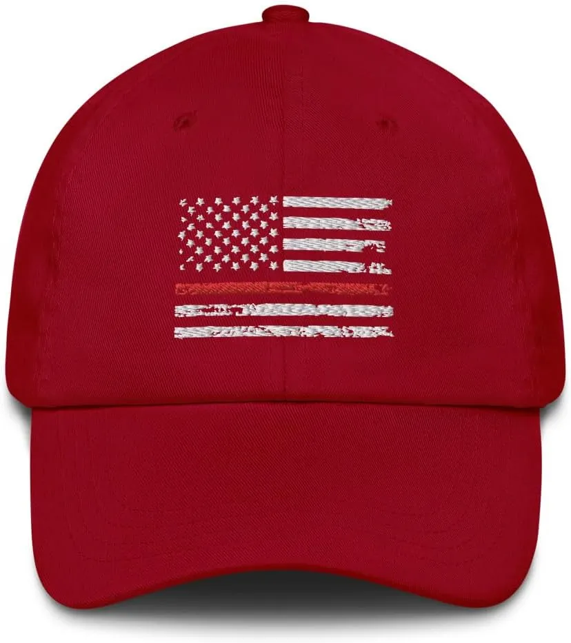 Red Line Baseball Cap Grunge US Flag Memorial Fireman Firefighter Fire LODD Hat
