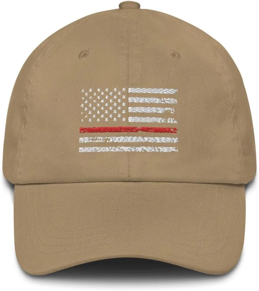 Red Line Baseball Cap Grunge US Flag Memorial Fireman Firefighter Fire LODD Hat