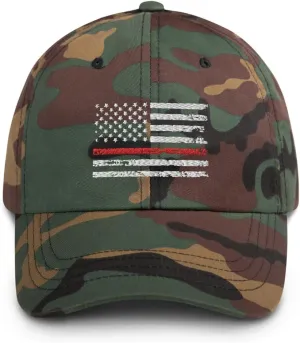 Red Line Baseball Cap Grunge US Flag Memorial Fireman Firefighter Fire LODD Hat