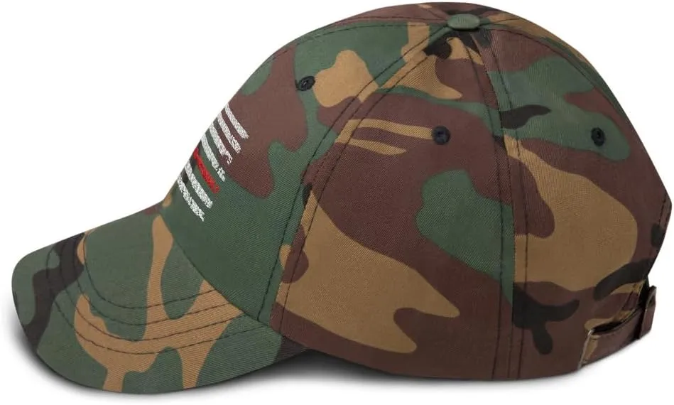 Red Line Baseball Cap Grunge US Flag Memorial Fireman Firefighter Fire LODD Hat