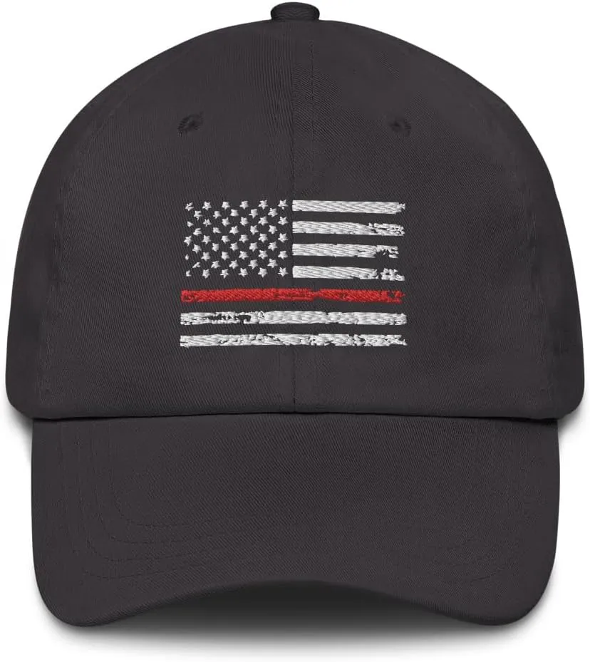 Red Line Baseball Cap Grunge US Flag Memorial Fireman Firefighter Fire LODD Hat