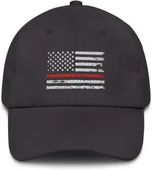 Red Line Baseball Cap Grunge US Flag Memorial Fireman Firefighter Fire LODD Hat