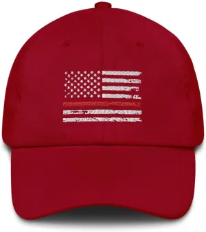 Red Line Baseball Cap Grunge US Flag Memorial Fireman Firefighter Fire LODD Hat