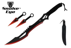 RED TACTICAL MACHETE WITH KUNAI SET
