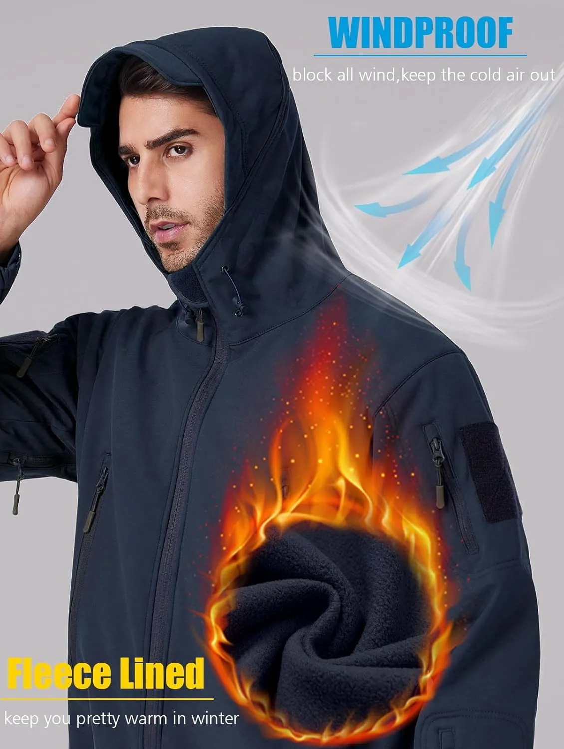 ReFire Gear Men's Army Special Ops Military Tactical Jacket Softshell Fleece Hooded Outdoor Coat